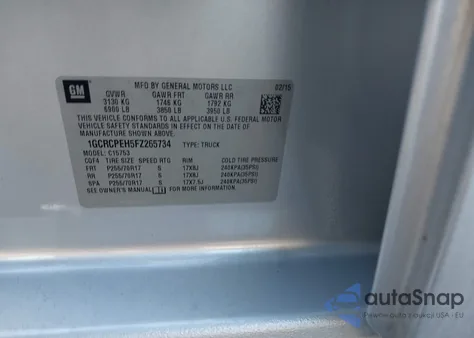 2015 Chevrolet Silverado 1500 Wt из США, поврежденный, VIN 1GCRCPEH5FZ265734